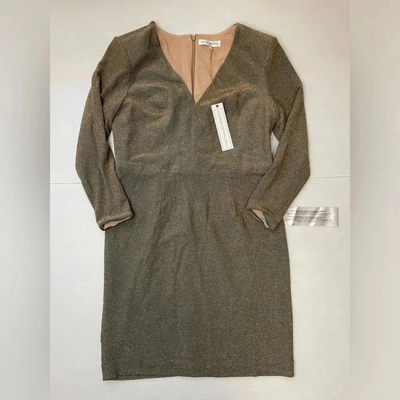 DRESS THE POPULATION Gold/Teal Riley Plunge Neck Mini Dress Size 1X Holiday - Picture 1 of 11